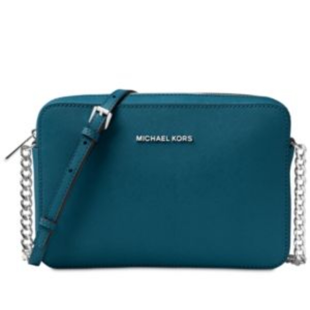Michael Kors, EUC, Women's, Blue Crossbody Bag w/ Gold Chain, Zipper Closure